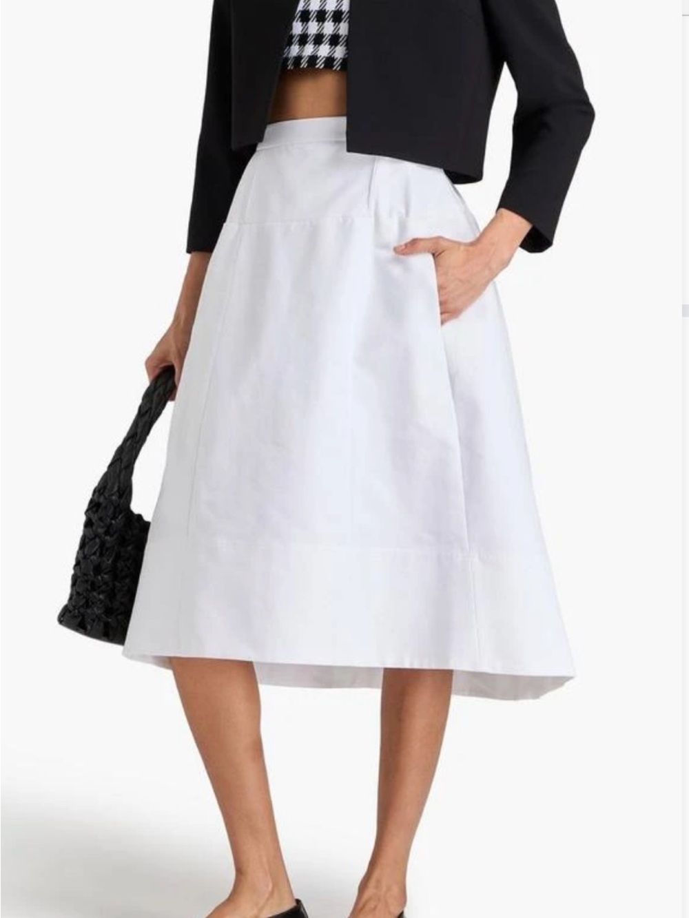 Tibi White A-Line Midi Skirt with Subtle Paneling